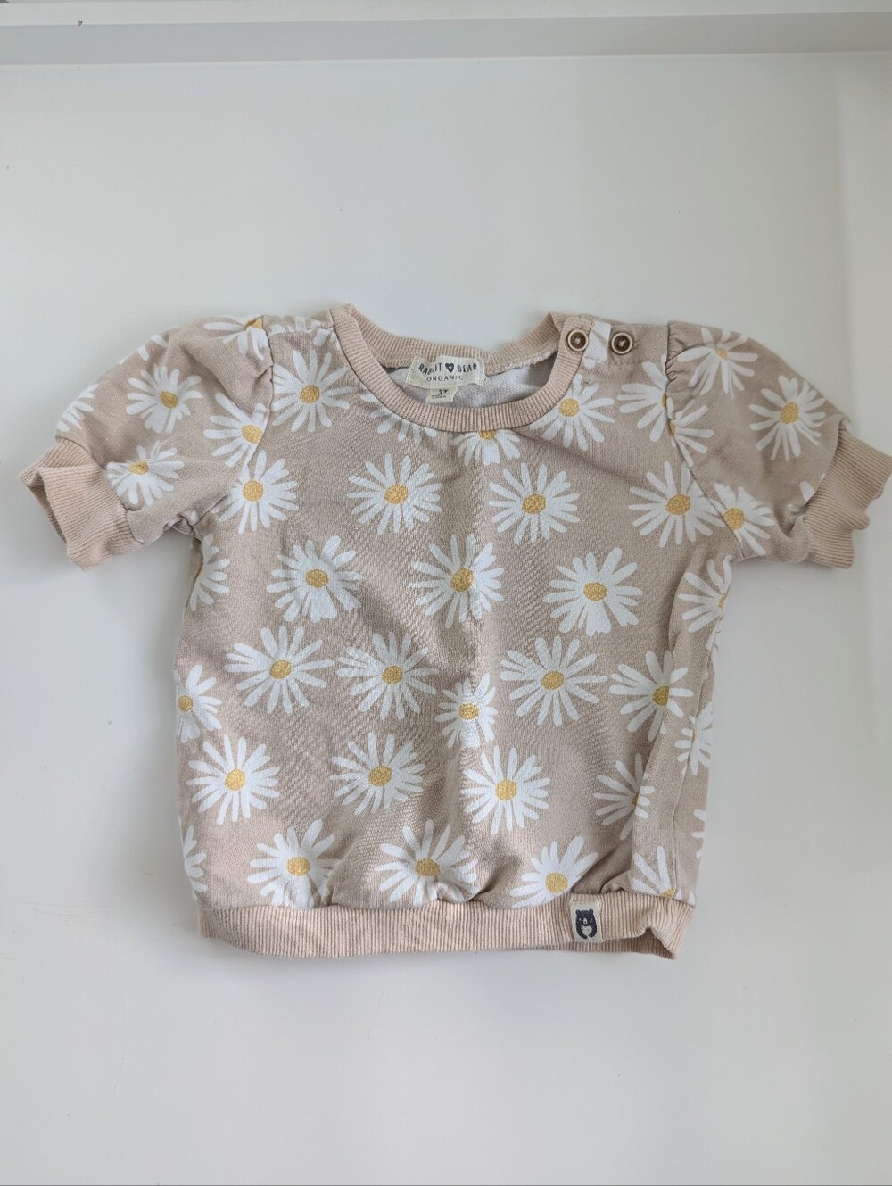 Pale Pink Daisy Print Top Organic Cotton Rabbit + Bear